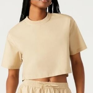 Steve Madden Sunny Khaki Boxy Fit Crop Top Tee Cool Breathable Cotton Sz S